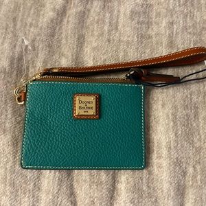 NWT womens teal pebble grain card holder wristlet Dooney & Bourke sold out